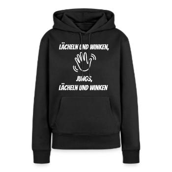 Lächeln und Winken – Jungs - Frauen Premium Bio Hoodie - Schwarz - Vorne - Julia (174cm)