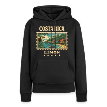 Costa Rica Limón Vintage Reisemarke - Frauen Premium Bio Hoodie - Schwarz - Vorne - Julia (174cm)
