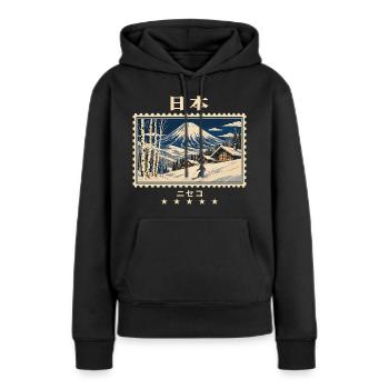 Japan Niseko Vintage Reisemarke - Frauen Premium Bio Hoodie - Schwarz - Vorne - Julia (174cm)