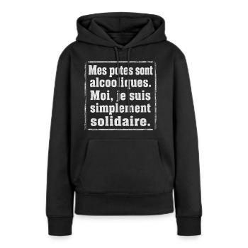 Alcool Cadeau humour personnalisé - Sweat à capuche Premium bio Femme - noir - Devant - Julia (174cm)
