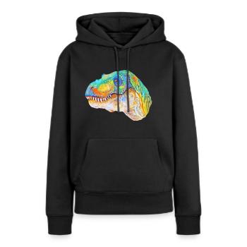 T-Rex - Frauen Premium Bio Hoodie - Schwarz - Vorne - Julia (174cm)