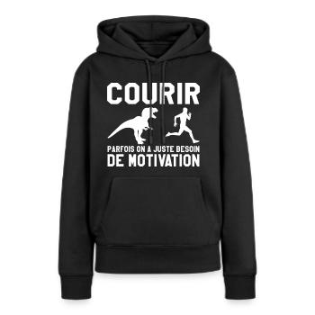 courir - cadeau courir - Sweat à capuche Premium bio Femme - noir - Devant - Julia (174cm)