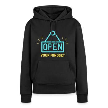 Open your mindset - Sweat à capuche Premium bio Femme - noir - Devant - Julia (174cm)