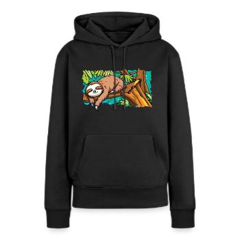 Offizielles Schlafshirt mit einem Faultier auf Ast - Frauen Premium Bio Hoodie - Schwarz - Vorne - Julia (174cm)