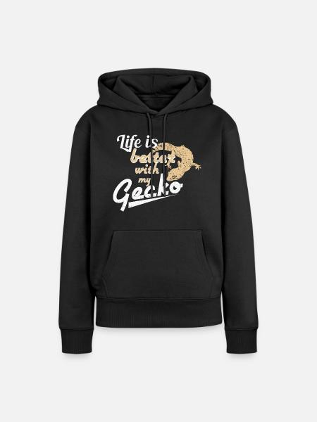 Gecko - Frauen Premium Bio Hoodie - Schwarz