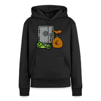 Coffre avec billets et sac d'argent de la richesse - Sweat à capuche Premium bio Femme - noir - Devant - Julia (174cm)