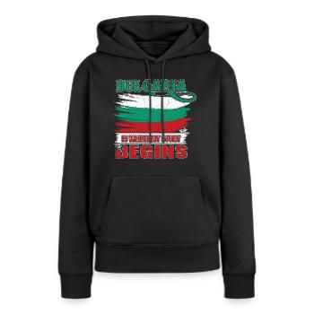 Bulgarie - Sweat à capuche Premium bio Femme - noir - Devant - Julia (174cm)