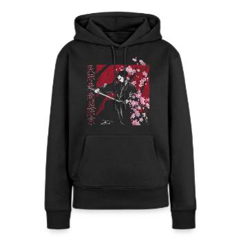 Fleur de cerisier - Sweat à capuche Premium bio Femme - noir - Devant - Julia (174cm)