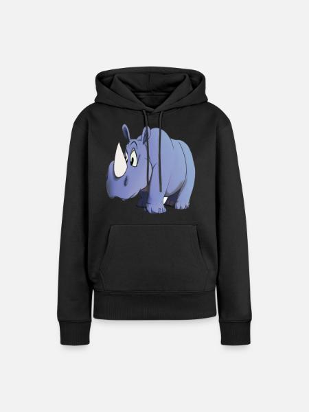 Kawaii Cartoon Rhino - Dame Premium hoodie, økologisk bomuld - sort