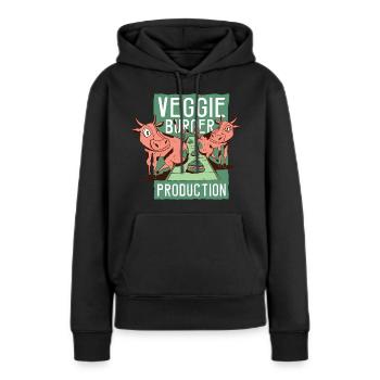 Veggie-Burger-Produktion Veggie-Burger-Produktion - Frauen Premium Bio Hoodie - Schwarz - Vorne - Julia (174cm)