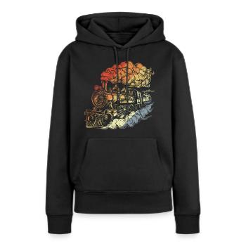 Retro Dampflokomotive - Frauen Premium Bio Hoodie - Schwarz - Vorne - Julia (174cm)