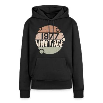 Jahrgang 1977 Retro Geschenke 1977 Jahrgang 1977 - Frauen Premium Bio Hoodie - Schwarz - Vorne - Julia (174cm)