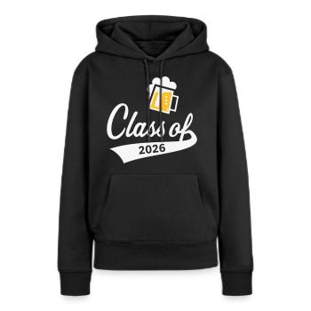 Promotion 2026 (Promotion diplômée / Bière / 2C NEG) - Sweat à capuche Premium bio Femme - noir - Devant - Julia (174cm)