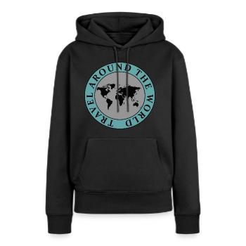 Travel, World Map, Vacation, Camping, Shirt, Outdoor - Women’s Premium Organic Hoodie - black - Front - Julia (174cm)