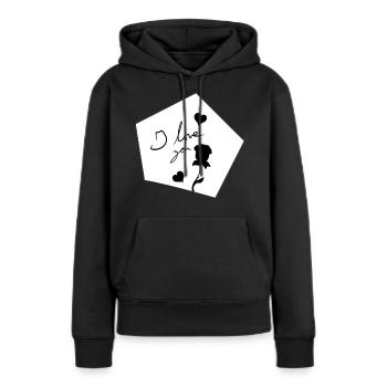Je t’aime Symbole forme fleur - Sweat à capuche Premium bio Femme - noir - Devant - Julia (174cm)