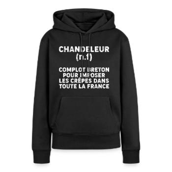 Chandeleur Humour Crêpes Breton - Sweat à capuche Premium bio Femme - noir - Devant - Julia (174cm)