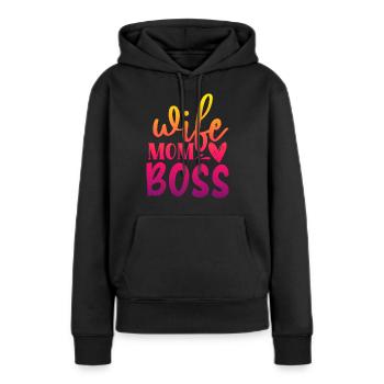 femme maman patron - Sweat à capuche Premium bio Femme - noir - Devant - Julia (174cm)