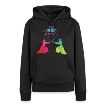 Kendo - Frauen Premium Bio Hoodie - Schwarz - Vorne - Julia (174cm)