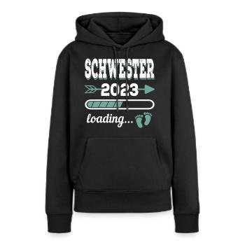 Schwester 2023 Loading Geschwister Geschenk - Frauen Premium Bio Hoodie - Schwarz - Vorne - Julia (174cm)