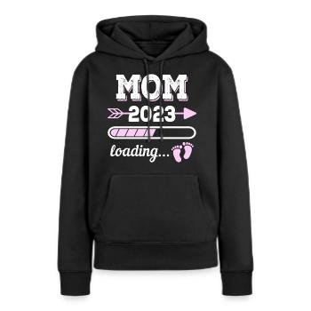 Maman 2023 Future Mère Naissance Grossesse - Sweat à capuche Premium bio Femme - noir - Devant - Julia (174cm)