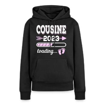 Große Cousine 2023 Geburt Geschenkidee - Frauen Premium Bio Hoodie - Schwarz - Vorne - Julia (174cm)