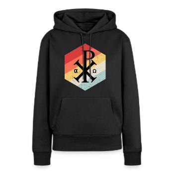 Jésus Chi Rho Le monogramme du Christ - Sweat à capuche Premium bio Femme - noir - Devant - Julia (174cm)