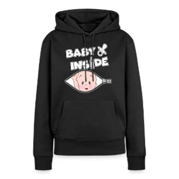 Grossesse bébé ventre enfant arrive - Sweat à capuche Premium bio Femme - noir - Devant - Julia (174cm)