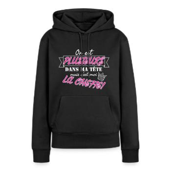 On est plusieurs dans ma tête mais c'est moi la... - Sweat à capuche Premium bio Femme - noir - Devant - Julia (174cm)