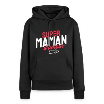 Super maman d'amour. Fête des mères - Sweat à capuche Premium bio Femme - noir - Devant - Julia (174cm)