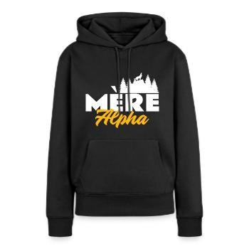 Mère alpha. Maman louve. Mama alpha - Sweat à capuche Premium bio Femme - noir - Devant - Julia (174cm)