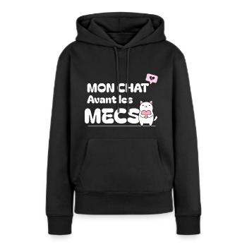 Mon chat avant les mecs. - Sweat à capuche Premium bio Femme - noir - Devant - Julia (174cm)
