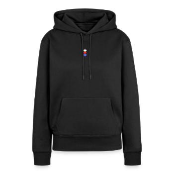 Die drei Frage.... - Frauen Premium Bio Hoodie - Schwarz - Vorne - Julia (174cm)