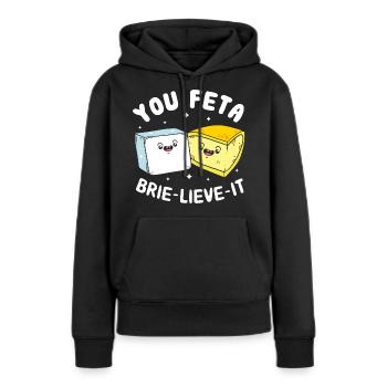 Fromage Feta fromage - Sweat à capuche Premium bio Femme - noir - Devant - Julia (174cm)