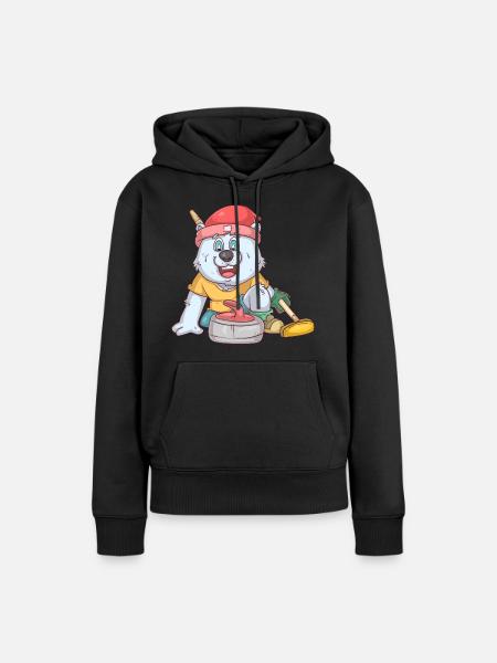 Curling Eisbär - Frauen Premium Bio Hoodie - Schwarz