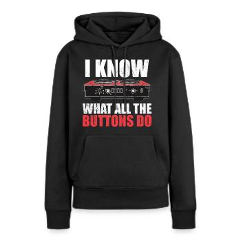 I know what all the buttons do - Sweat à capuche Premium bio Femme - noir - Devant - Julia (174cm)
