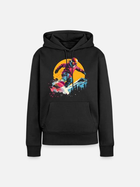 Snowboarder Synthwave - Frauen Premium Bio Hoodie - Schwarz