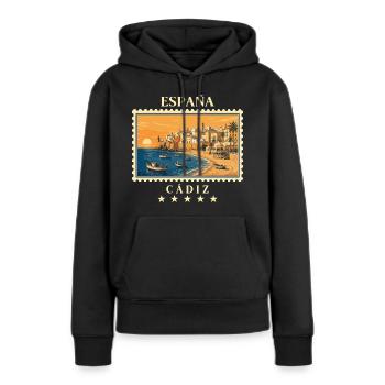 Spanien Cádiz Vintage Reisemarke - Frauen Premium Bio Hoodie - Schwarz - Vorne - Julia (174cm)
