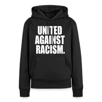 United against racism - Sweat à capuche Premium bio Femme - noir - Devant - Julia (174cm)