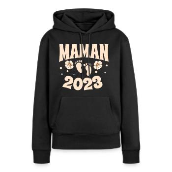 Grossesse Femme Enceinte - Future Maman 2023 - Sweat à capuche Premium bio Femme - noir - Devant - Julia (174cm)