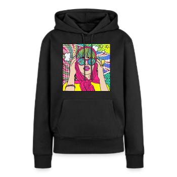 BANDE DESSINÉE POP ART FUCK YOU GIRL - Sweat à capuche Premium bio Femme - noir - Devant - Julia (174cm)