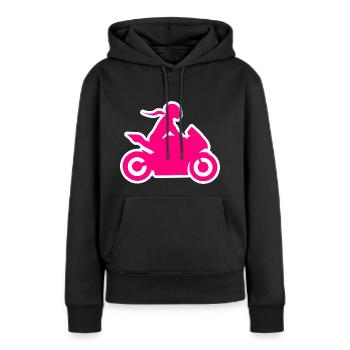 Motocycliste biker girl biker femme moto - Sweat à capuche Premium bio Femme - noir - Devant - Julia (174cm)