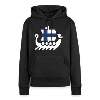Finnland Landesfarben Drakkar Schiff Geschenk - Frauen Premium Bio Hoodie - Schwarz - Vorne - Julia (174cm)