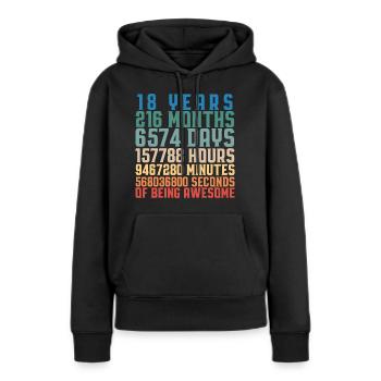 Cadeau adulte anniversaire 18 ans - Sweat à capuche Premium bio Femme - noir - Devant - Julia (174cm)