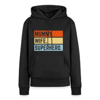 Mummy Wife Superhero (Super Mum / Supermummy / 3C) - Sweat à capuche Premium bio Femme - noir - Devant - Julia (174cm)