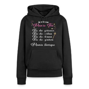 Mamie Fée mamie magique Cadeau Grand-Mère - Sweat à capuche Premium bio Femme - noir - Devant - Julia (174cm)