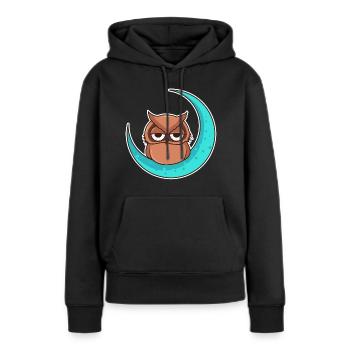 Kauz im Mond - Frauen Premium Bio Hoodie - Schwarz - Vorne - Julia (174cm)