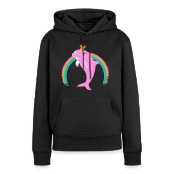 Regenbogen Delfin goldene Krone Rosa - Frauen Premium Bio Hoodie - Schwarz - Vorne - Julia (174cm)