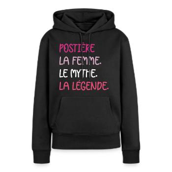 La femme le mythe la légende postière - Sweat à capuche Premium bio Femme - noir - Devant - Julia (174cm)