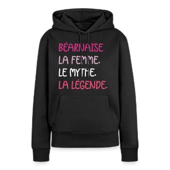 La femme le mythe la légende bearnaise - Sweat à capuche Premium bio Femme - noir - Devant - Julia (174cm)