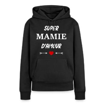 Super mamie d'amour - Sweat à capuche Premium bio Femme - noir - Devant - Julia (174cm)